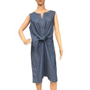 TALBOTS Denim Tie Front A-Line Sleeveless Midi Dress Sz 14